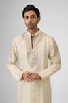 Buy_Mukti And Kavith Casa_Cream Jacquard Embroidery, Metallic Thread Kurta And Palazzo Set _Online_at_Aza_Fashions