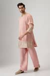 Mukti And Kavith Casa_Pink Tissue, Silk Embroidery, Mirrors, Zari Rose Quartz Kurta Set _Online_at_Aza_Fashions