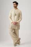 Buy_Mukti And Kavith Casa_Cream Jacquard Embroidery Kurta And Palazzo Set _at_Aza_Fashions