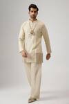 Mukti And Kavith Casa_Cream Jacquard Embroidery Kurta And Palazzo Set _Online_at_Aza_Fashions