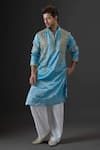 Buy_Mukti And Kavith Casa_Blue Chanderi Embroidery, Metallic Thread Azure Kurta Set _at_Aza_Fashions