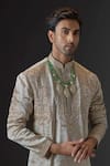 Mukti And Kavith Casa_Gold Chanderi Embroidery, Sequins Antique Kurta And Palazzo Set _Online_at_Aza_Fashions