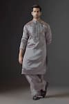 Buy_Mukti And Kavith Casa_Grey Chanderi Embroidery, Stones Kurta And Palazzo Set _at_Aza_Fashions
