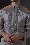 Mukti And Kavith Casa_Grey Chanderi Embroidery, Stones Kurta And Palazzo Set _Online_at_Aza_Fashions