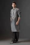 Buy_Mukti And Kavith Casa_Grey Tissue Embroidery, Beads, Stones Kurta And Palazzo Set _at_Aza_Fashions