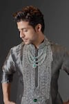 Mukti And Kavith Casa_Grey Tissue Embroidery, Beads, Stones Kurta And Palazzo Set _Online_at_Aza_Fashions