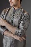 Buy_Mukti And Kavith Casa_Grey Tissue Embroidery, Beads, Stones Kurta And Palazzo Set _Online_at_Aza_Fashions