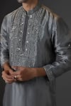 Buy_Mukti And Kavith Casa_Grey Tissue Embroidery, Mirrors, Metallic Thread Kurta And Palazzo Set _Online_at_Aza_Fashions