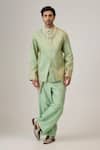Buy_Mukti And Kavith Casa_Green Tissue, Silk Embroidery, Zari The Emerald Oasis Kurta And Palazzo Set _at_Aza_Fashions