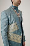 Buy_Mukti And Kavith Casa_Blue Silk Embroidery The Oceanic Royalty Bandhgala Set _Online_at_Aza_Fashions