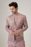 Mukti And Kavith Casa_Purple Embroidery, Zari The Rosewood Butti Work Bandhgala Set _Online_at_Aza_Fashions
