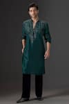 Buy_Mukti And Kavith Casa_Green Silk Embroidery, Sequins Kora Kurta And Palazzo Set _at_Aza_Fashions