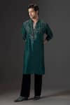 Mukti And Kavith Casa_Green Silk Embroidery, Sequins Kora Kurta And Palazzo Set _Online_at_Aza_Fashions
