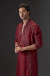 Mukti And Kavith Casa_Red Silk Embroidery, Sequins, Beads Emerald Enigma Kurta And Palazzo Set _Online_at_Aza_Fashions