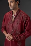 Buy_Mukti And Kavith Casa_Red Silk Embroidery, Sequins, Beads Emerald Enigma Kurta And Palazzo Set _Online_at_Aza_Fashions