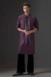 Buy_Mukti And Kavith Casa_Wine Silk, Velvet Beads, Embroidery Plum Dusk Kurta Set _at_Aza_Fashions