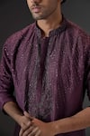 Buy_Mukti And Kavith Casa_Wine Silk, Velvet Beads, Embroidery Plum Dusk Kurta Set _Online_at_Aza_Fashions