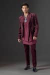 Buy_Mukti And Kavith Casa_Maroon Velvet Embroidery, Metallic Thread Imperial Garnet Tuxedo And Pant Set _at_Aza_Fashions