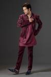 Mukti And Kavith Casa_Maroon Velvet Embroidery, Metallic Thread Imperial Garnet Tuxedo And Pant Set _Online_at_Aza_Fashions