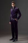 Mukti And Kavith Casa_Purple Suede, Cotton Embroidery, The Imperial Eclipse Tuxedo And Pant Set _Online_at_Aza_Fashions