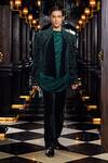 Buy_Mukti And Kavith Casa_Green Cotton, Suede, Crepe Sequins, Emerald Luxe Embellished Jacket Pant Set _at_Aza_Fashions