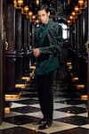 Shop_Mukti And Kavith Casa_Green Cotton, Suede, Crepe Sequins, Emerald Luxe Embellished Jacket Pant Set _at_Aza_Fashions