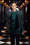 Buy_Mukti And Kavith Casa_Green Cotton, Suede, Crepe Sequins, Emerald Luxe Embellished Jacket Pant Set _Online_at_Aza_Fashions