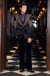 Buy_Mukti And Kavith Casa_Black Suede, Organza Beads, Embroidery, Regal Noir Beaded Embellished Tuxedo Set _at_Aza_Fashions