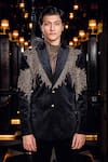 Mukti And Kavith Casa_Black Suede, Organza Beads, Embroidery, Regal Noir Beaded Embellished Tuxedo Set _at_Aza_Fashions