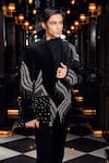 Shop_Mukti And Kavith Casa_Black Cotton, Crepe Beads, Sequins, Noir Cascade Embellished Tuxedo Set _Online_at_Aza_Fashions