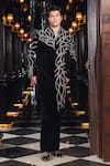 Buy_Mukti And Kavith Casa_Black Suede Embroidery, Sequins Midnight Vine Motif Sherwani Set _at_Aza_Fashions