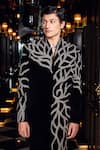 Buy_Mukti And Kavith Casa_Black Suede Embroidery, Sequins Midnight Vine Motif Sherwani Set _Online_at_Aza_Fashions