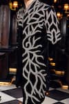 Mukti And Kavith Casa_Black Suede Embroidery, Sequins Midnight Vine Motif Sherwani Set _at_Aza_Fashions