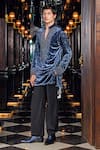 Shop_Mukti And Kavith Casa_Blue Velvet Embroidery, Beads, Sequins Twilight Kurta And Palazzo Set _Online_at_Aza_Fashions