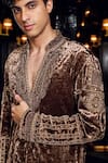 Shop_Mukti And Kavith Casa_Brown Velvet Embroidery, Beads, Sequins Kurta Set _Online_at_Aza_Fashions