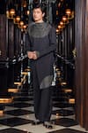 Shop_Mukti And Kavith Casa_Black Crepe Embroidery, Metallic Thread Obsidian Weave Kurta And Palazzo Set _at_Aza_Fashions