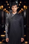Shop_Mukti And Kavith Casa_Black Crepe Beads, Embroidery Midnight Radiance Asymmetric Kurta And Palazzo Set _Online_at_Aza_Fashions