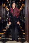 Buy_Mukti And Kavith Casa_Black Suede Embroidery, Sequins, Beads Crimson Noir Sherwani Set _at_Aza_Fashions