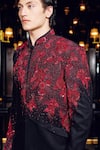Mukti And Kavith Casa_Black Suede Embroidery, Sequins, Beads Crimson Noir Sherwani Set _at_Aza_Fashions