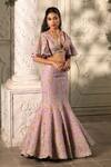 Anu Pellakuru_Purple Silk Floral Resham Embroidered Mermaid Bridal Lehenga With Crop Top _Online