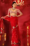 Anu Pellakuru_Red Silk, Satin Pearls, Resham Floral Embroidered Saree With Embellished Blouse 