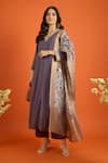 Naintara Bajaj_Purple Chiffon Embroidery, Foil Printing, Zari Kurta Set With Floral Dupatta _Online_at_Aza_Fashions