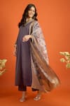 Shop_Naintara Bajaj_Purple Chiffon Embroidery, Foil Printing, Zari Kurta Set With Floral Dupatta 