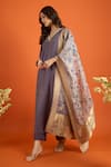 Naintara Bajaj_Purple Chiffon Embroidery, Foil Printing, Zari Kurta Set With Floral Dupatta _Online