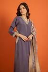 Buy_Naintara Bajaj_Purple Chiffon Embroidery, Foil Printing, Zari Kurta Set With Floral Dupatta _Online