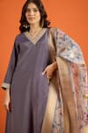 Naintara Bajaj_Purple Chiffon Embroidery, Foil Printing, Zari Kurta Set With Floral Dupatta 