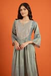 Naintara Bajaj_Grey Organza Embroidery, Beads Split V-neck Yoke Anarkali With Pant 