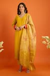 Naintara Bajaj_Yellow Chiffon Embroidery, Metallic Thread, Foil Kurta Set With Printed Dupatta _Online