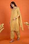 Buy_Naintara Bajaj_Yellow Satin, Silk Embroidery Round Neck Hand Straight Kurta Set _at_Aza_Fashions