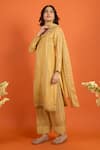 Buy_Naintara Bajaj_Yellow Satin, Silk Embroidery Round Neck Hand Straight Kurta Set 